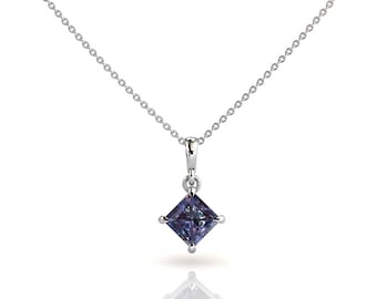 Alexandrite Pendant | Layering Necklace | Princess Cut Alexandrite | White Gold Necklace | Bridesmaid Gift | Anniversary Gift | Birthstone