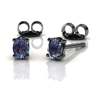 Black Gold Oval Alexandrite Stud Earrings, Dainty Prong Set Studs, Minimalist Anniversary Jewelry, June Birthstone Gemstone Earrings