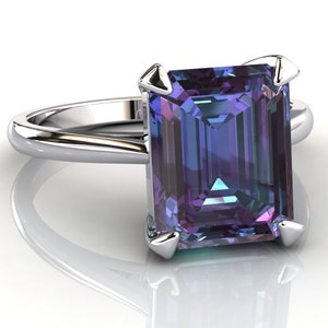 Alexandrite Solitaire Engagement Ring | Emerald Cut Alexandrite Ring | 4 Carat Alexandrite | Simple Alexandrite Ring | White Gold Ring