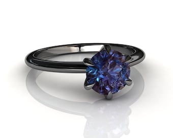 Black Gold Alexandrite Solitaire Ring | Delicate Engagement Ring | 6 Prong Solitaire | Black Gold Ring | Promise Ring | Anniversary Ring
