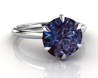4 Carat Alexandrite Ring | Alexandrite Engagement Ring | 6 Prong Solitaire Ring | Gemstone Ring | Anniversary Ring | White Gold Ring