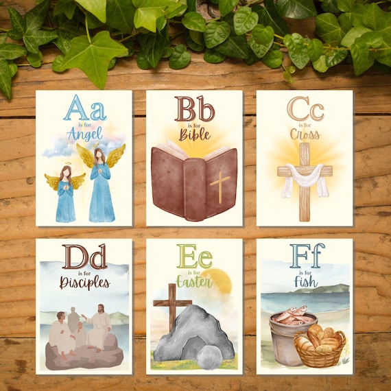 Printable Bible Alphabet Flashcards: Watercolor Christian ABC Cards (PDF Download)