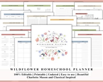 Wildflower Homeschool Planner: Editable Charlotte Mason PDF (Digital Download)