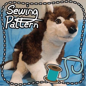 Enkelt, halvrealistiskt sömnadsmönster för vargplysch + instruktioner | PDF och PNG | Kan ändras till valfri storlek