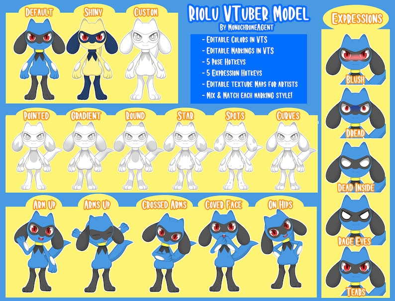 Live2d Vtube Studio Model: Customizable Riolu - Etsy