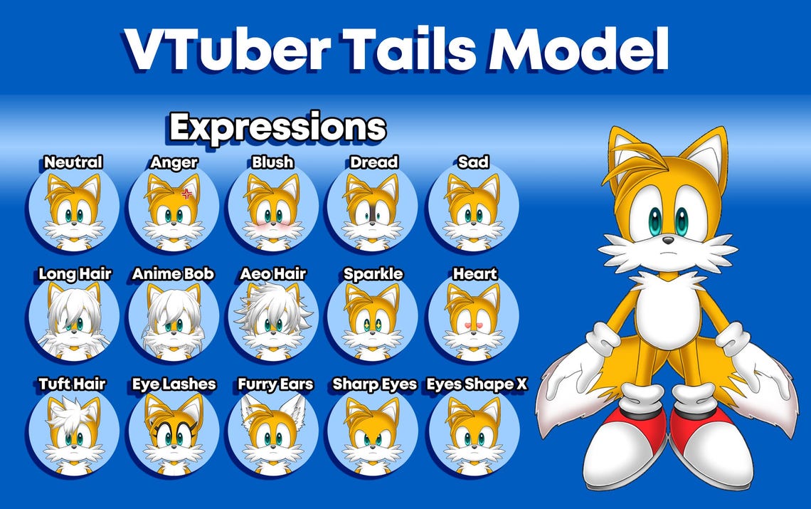 Live2d Vtuber Virtual Avatar Model: Customizable Tails Avatar - Etsy