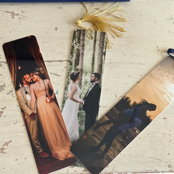 Custom Metal Photo Booth Bookmark | Bookmark 1 to 3 Photos | Metal Photo Bookmark With Tassel | Great Gift Idea | Custom Bookmark