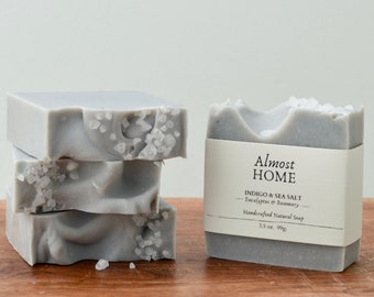 Indigo Sea Salt Soap Bar: Handmade Eucalyptus Rosemary Scent