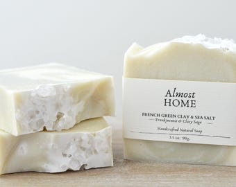 French Green Clay Soap: Frankincense & Clary Sage, Vegan Bar