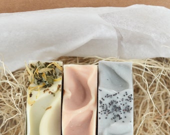 Gift Box of 3 Soap Bars of Choice || Artisanal, Natural & Vegan Soap Gift Box - Christmas Gift, Care Package, Wedding, Spa Gift