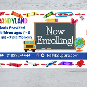 Childcare Banner. Now Enrolling. Add your logo!