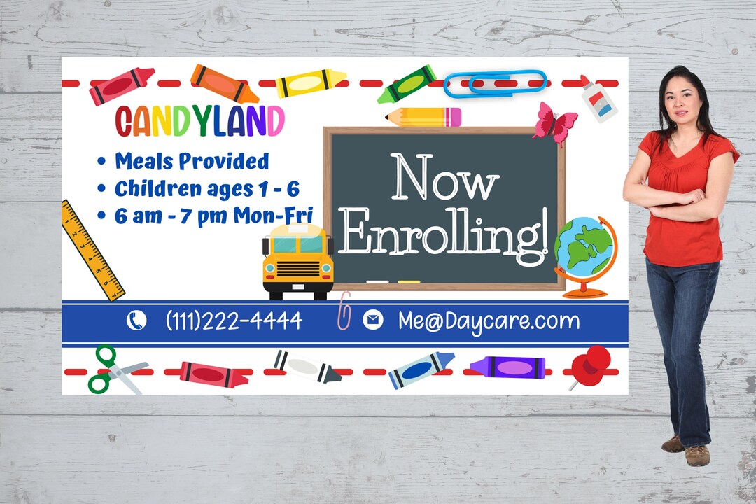 Childcare Banner. Now Enrolling. Add Your Logo Etsy