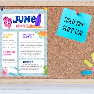 June Newsletter for Daycare, Learning Academy, Montessori, childcare. Editable on CANVA.