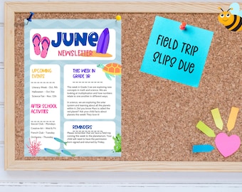 June Newsletter for Daycare, Learning Academy, Montessori, childcare. Editable on CANVA.