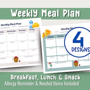Weekly Meal Plans, Daycare, Learning Center, Childcare