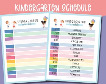 Kindergarten Schedule for Childcare, Daycare, Learning Academy, Montessori.