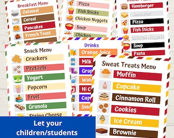 Pretend Play Menu for Kids! Childcare, Daycare, Learning Center, Home Use, Academy