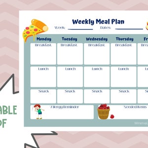 4 Fillable PDF Menus for childcare, daycare, learning academy.