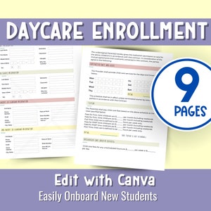 DAYCARE ENROLLMENT FORMS/ Childcare Center Printable Daycare Contract/Perfect for Preschool, In Home, ChildCare Business, Editable on Canva