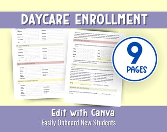 DAYCARE ENROLLMENT FORMS/ Childcare Center Printable Daycare Contract/Perfect for Preschool, In Home, ChildCare Business, Editable on Canva