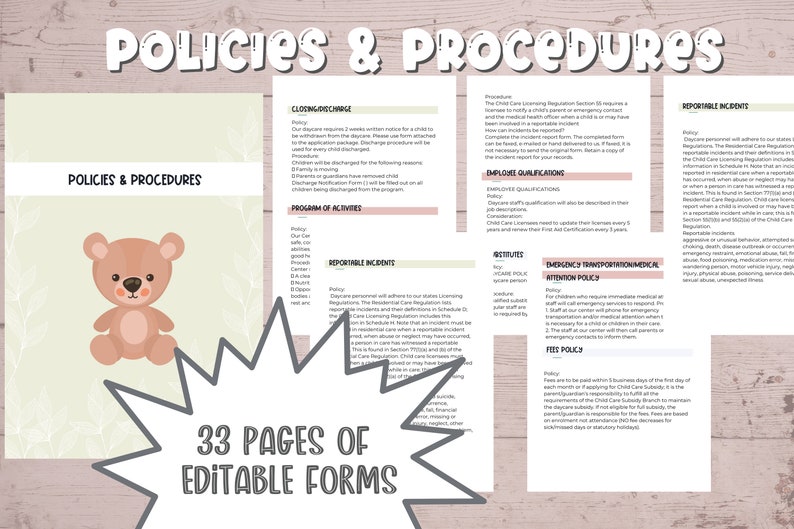 Policies & Procedures Daycare Enrollment. Childcare Learning Etsy