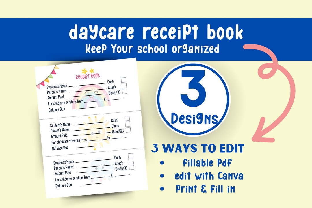 Childcare Receipt Book / Daycare Receipt Book 3 Fun Designs Etsy