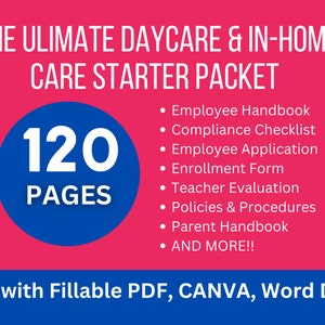 The Ultimate In-Home Childcare /Daycare Enrollment Starter Packet, Handbook,  Policies and Procedures. Edit w/ Canva, Word,  Fillable PDF