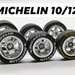 Hot Wheels 5 Spoke Rubber Tires: Toyo & Michelin, Chrome, 10/12mm, 20 Sets