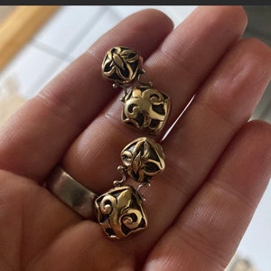 JOHN HARDY 925 Sterling Silver & 18K Gold Mixed Metal Fleur De Lys Fleur-Di-Lis Articulated Hinged Drop Earrings Vintage w/ Pouch  Signed