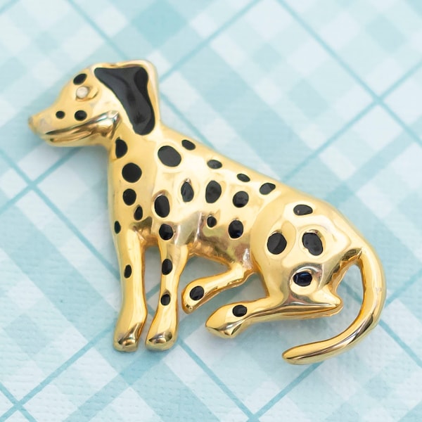 Elegant Golden Dalmatian Dog Brooch - L2