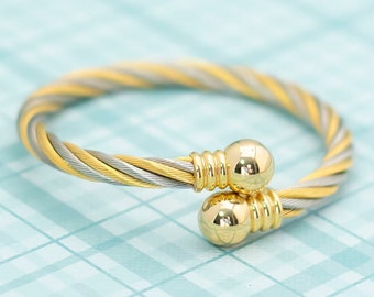 Gold & Silver Twist Bangle - Adjustable - L4