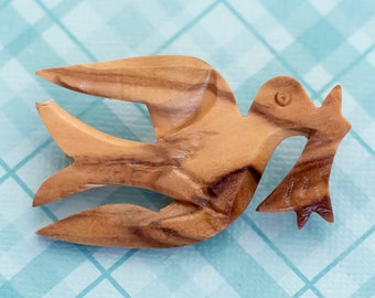 Vintage Cute Flying Wooden Bird Brooch - L14