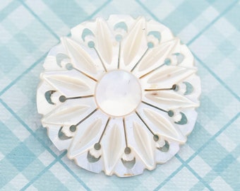 Vintage Mother of Pearl Snowflake Brooch by Bethlehem - L24