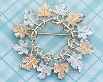 Vintage Maple Leaf Circle Brooch by Sarah Coventry - L15
