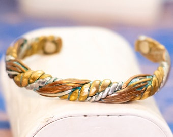 7 inch, Vintage Copper & Brass Spiral Twist Spiral Cuff Bracelet - L34
