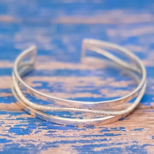 17 cm, Vintage Sterling Silber Damen Welle Manschette Armband - L28