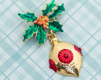 Vintage Christmas Mistletoe Brooch - L5