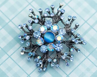 Broche de coral de pedrería azul Art Nouveau - L5