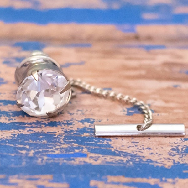 Vintage Diamond Gem Rhinestone Silver Tone Tie Pin - L29