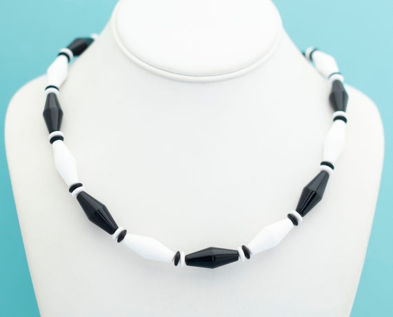 Vintage Black & White Beaded Necklace by Avon - 2… - image 2
