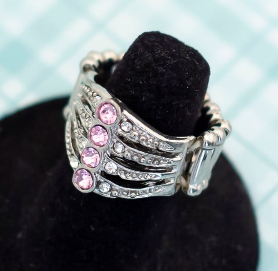 Unique Avant Garde Pink Rhinestones Ring - Adjust… - image 2