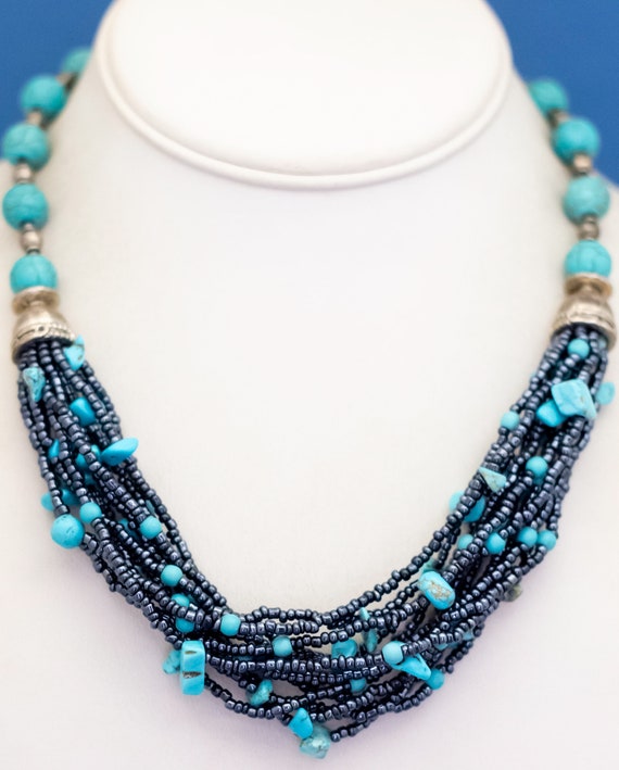 18 inch, Vintage Blue Turquoise Beads Unique Neck… - image 2