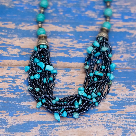 18 inch, Vintage Blue Turquoise Beads Unique Neck… - image 1