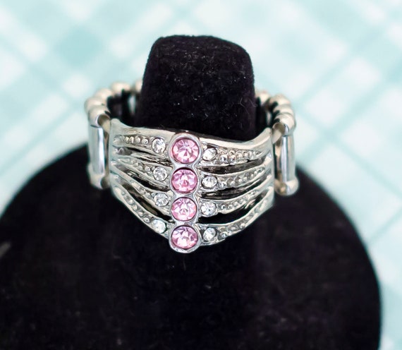Unique Avant Garde Pink Rhinestones Ring - Adjust… - image 1