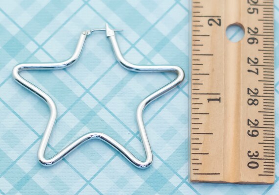 Simple Silver Star Hoop Earrings by Monet - L6 - image 2