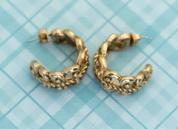 Vintage Victorian Love Gold Tone Hoop Earrings by… - image 2