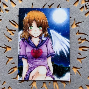 Anime Postkarte Engel Kazuko | DIN A6 (10,5 cm x 14,8 cm), Vorderseite glänzend, Rückseite matt