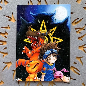 Digimon Postkaart Tai & Agumon | DIN A6 (10,5 cm x 14,8 cm), voorkant wit, achterkant mat