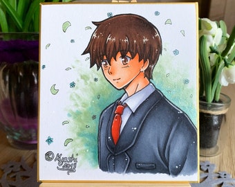 Original Kunst "Manabu" | gemalt auf Shikishi mit Copic Marker, Hintergrund hat einen Schimmereffekt