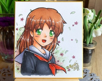 Original Kunst "Kazuko" | gemalt auf Shikishi mit Copic Marker, Hintergrund hat einen Schimmereffekt